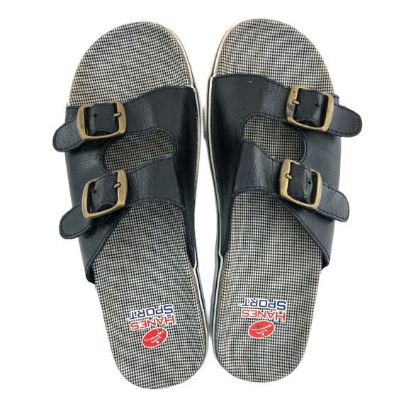 VINTAGE Y2K Hanes Sport Women's US 8 Black Double Strap Platform Slides - Picture 6 of 8